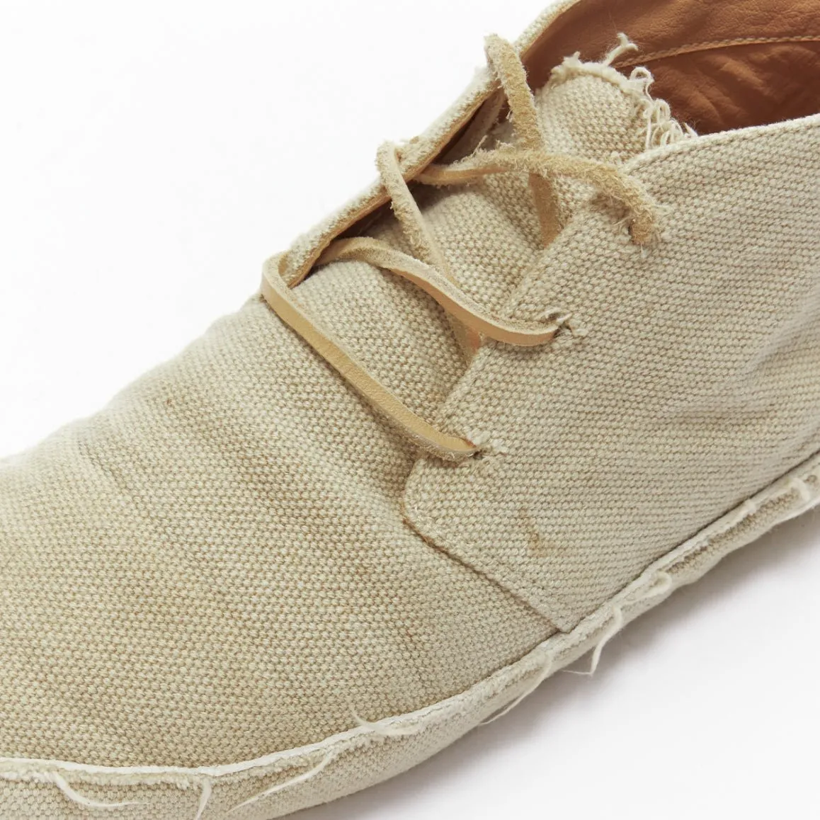 MAISON MARGIELA beige canvas leather lace up espadrille boots EU39