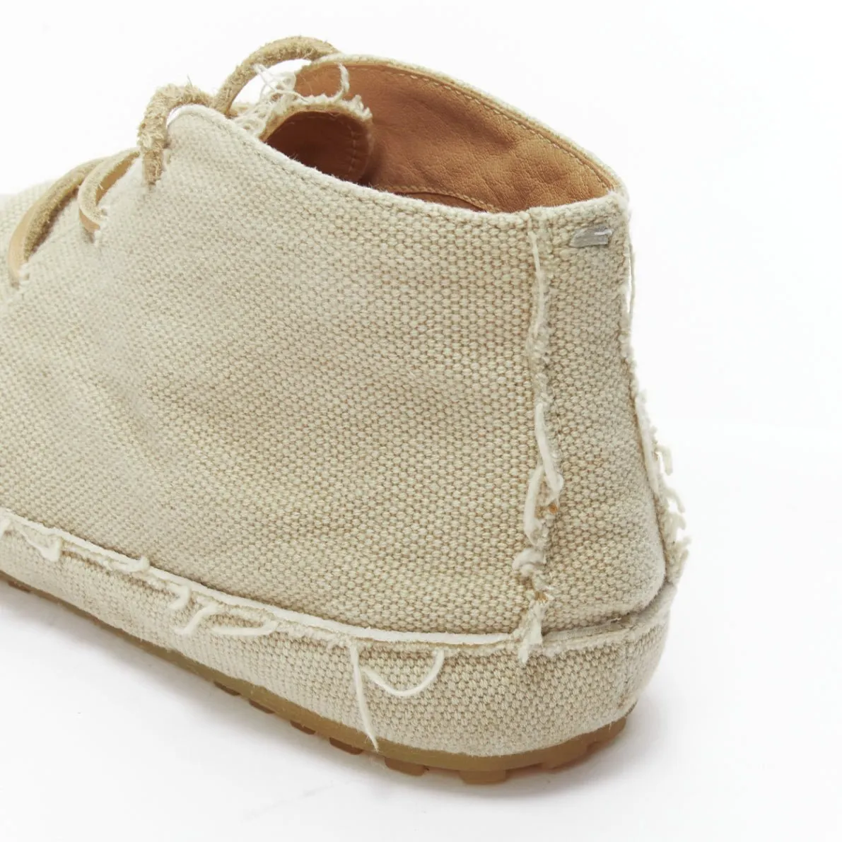 MAISON MARGIELA beige canvas leather lace up espadrille boots EU39