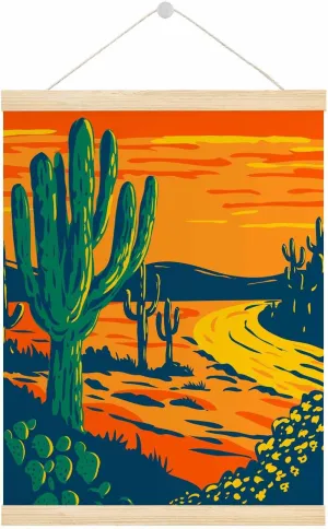Malquwr Canvas Painting Sunset Desert Green Cactus Decoration Posters Prints for Living Room Bedroom Office Decor 16X24 Inch