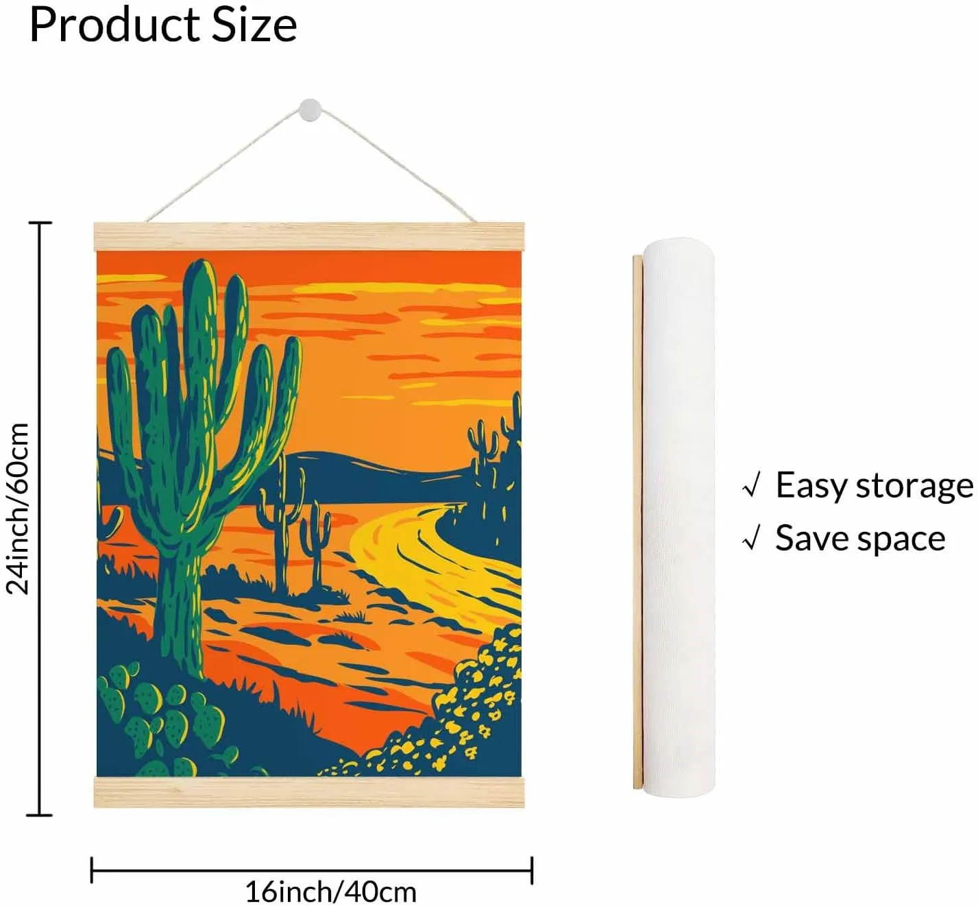 Malquwr Canvas Painting Sunset Desert Green Cactus Decoration Posters Prints for Living Room Bedroom Office Decor 16X24 Inch