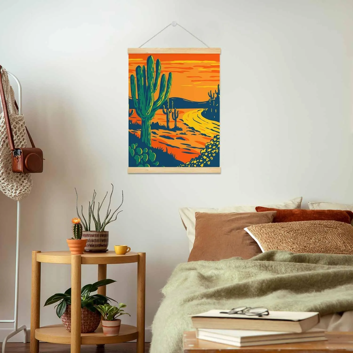 Malquwr Canvas Painting Sunset Desert Green Cactus Decoration Posters Prints for Living Room Bedroom Office Decor 16X24 Inch
