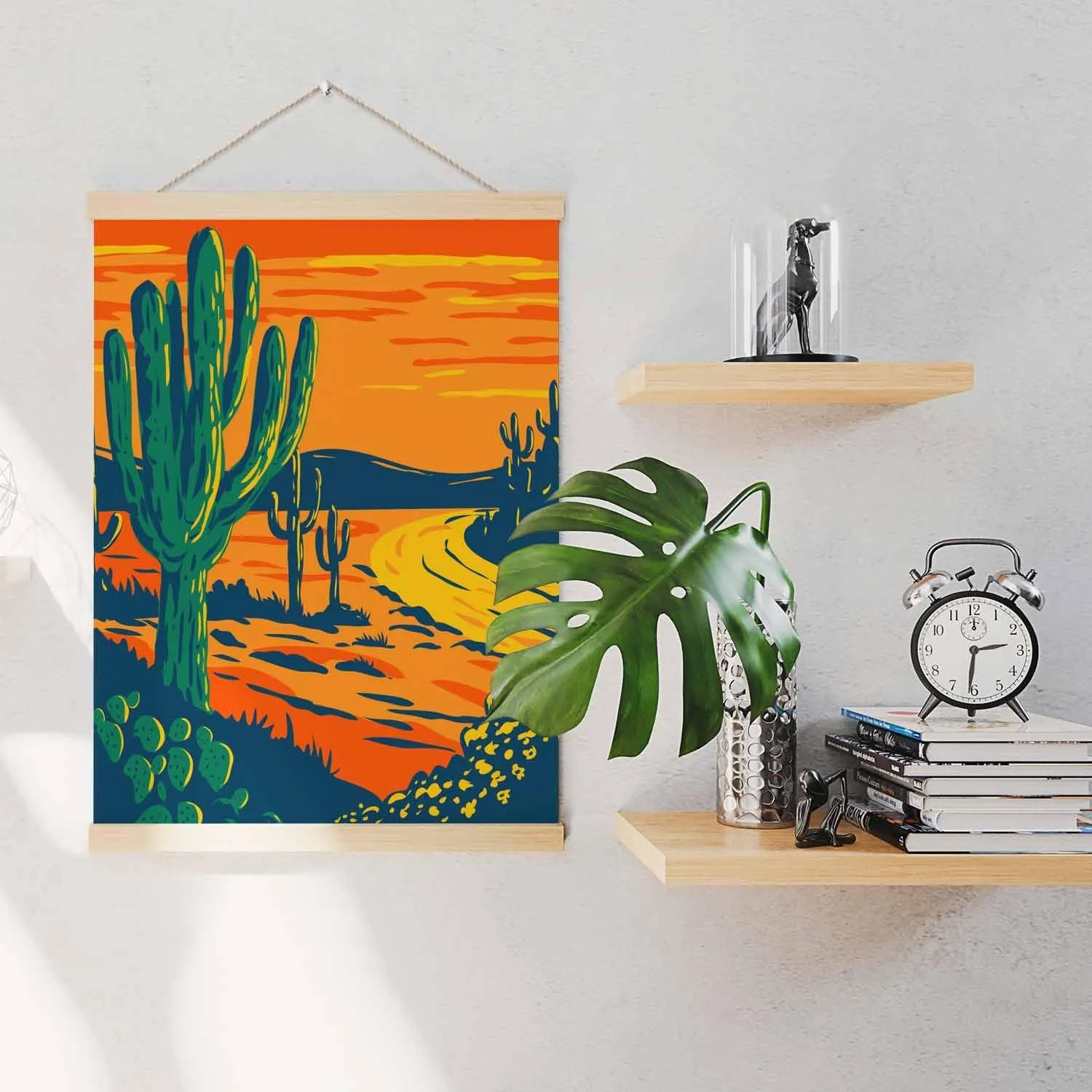 Malquwr Canvas Painting Sunset Desert Green Cactus Decoration Posters Prints for Living Room Bedroom Office Decor 16X24 Inch