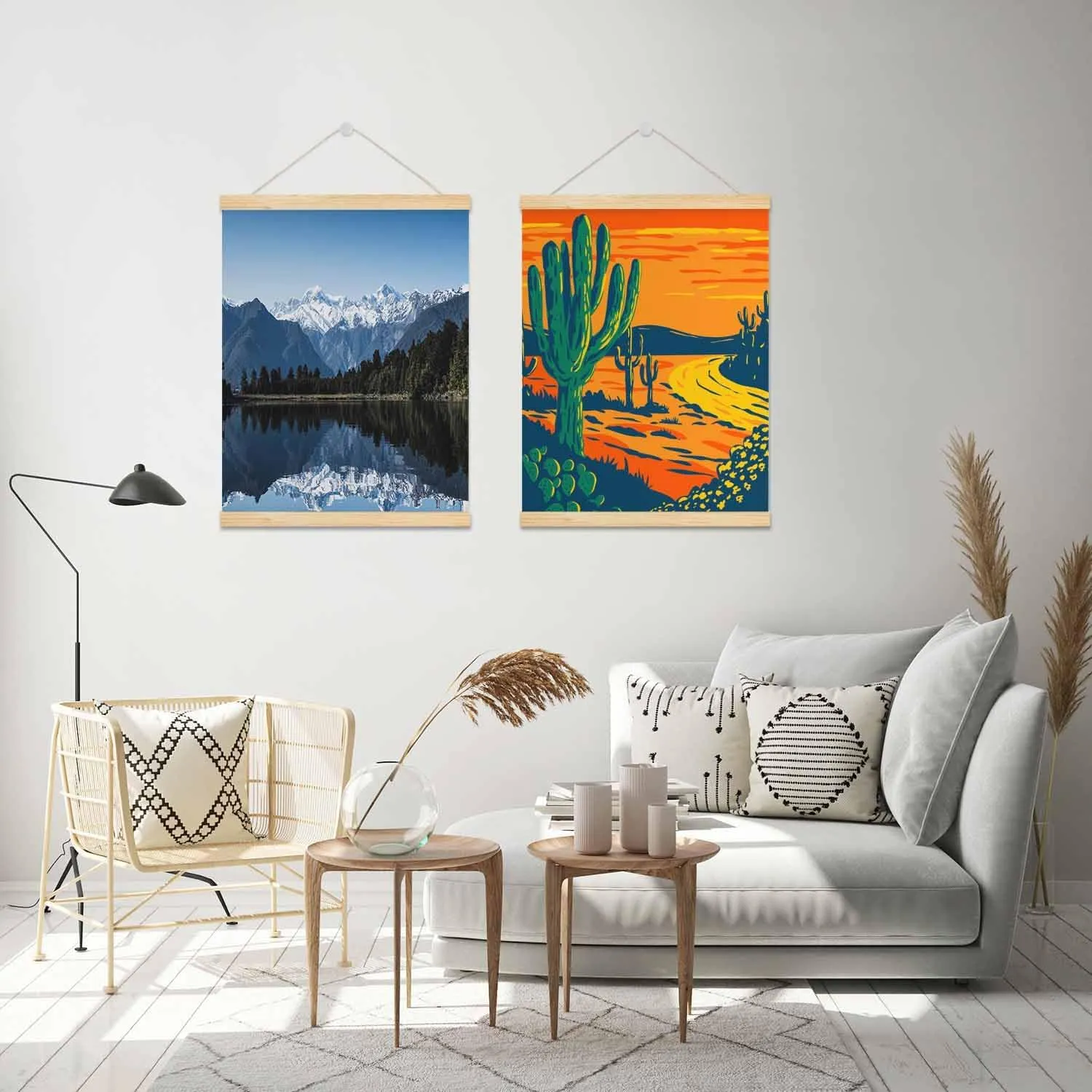 Malquwr Canvas Painting Sunset Desert Green Cactus Decoration Posters Prints for Living Room Bedroom Office Decor 16X24 Inch