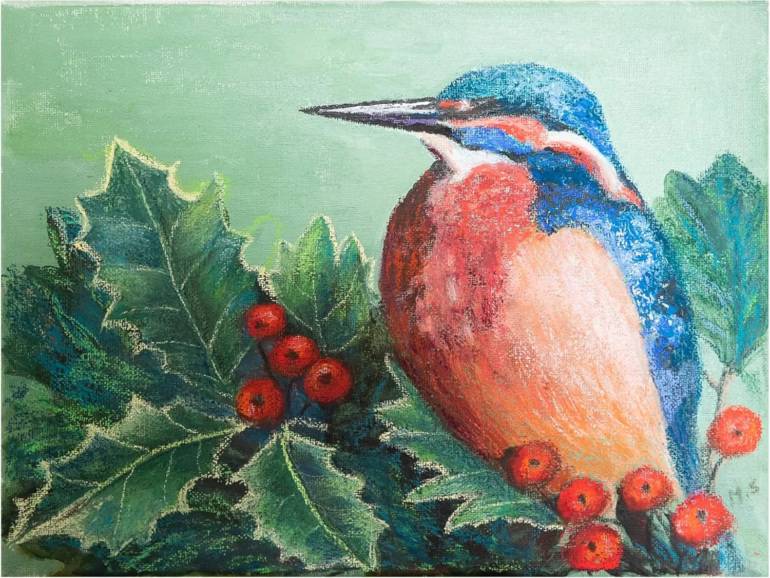 Margo Starkey 'Kingfisher on berries, 2022' Canvas Art - 47 x 35 Inches
