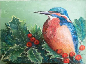 Margo Starkey 'Kingfisher on berries, 2022' Canvas Art - 47 x 35 Inches