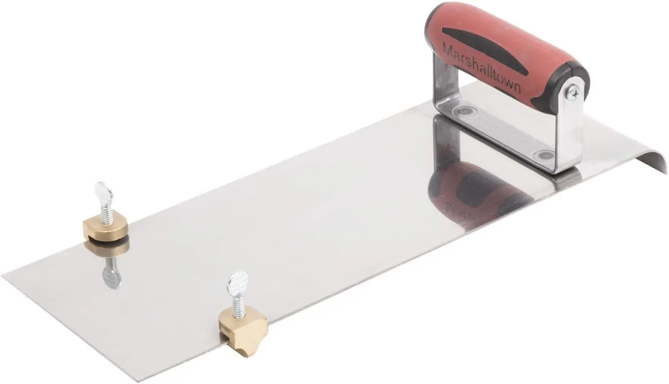 MARSHALLTOWN Stainless Steel Hand Edger with Adjustable Groover, Concrete, Curved, 14 Inch by 5 Inch, 1/2 Inch Edger Radius, 1/2 Inch Bit Depth, DuraSoft Handle, Made in the USA, 3489D