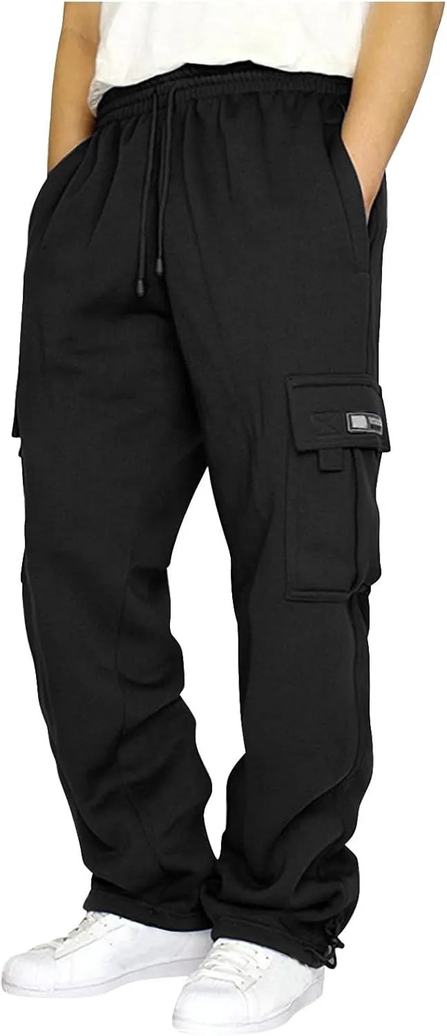 Men Cargo Combat Work Pant Gym Running Jogger Plain Stretch Sweat Pants Loose Linen Track Lounge Pants