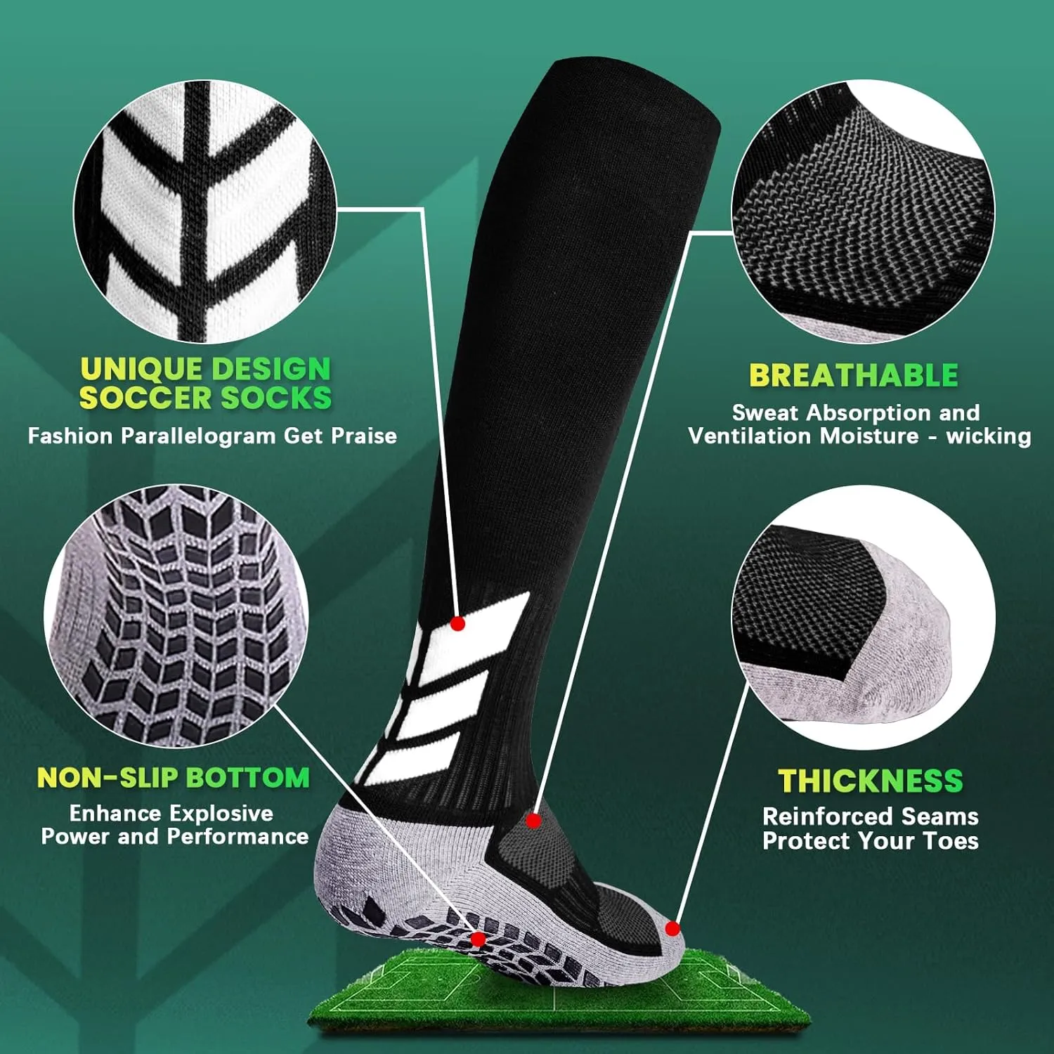 MENDENG Knee High Non-Slip Soccer Socks for Men & Women - Football, Basketball, Hockey Sports Grip Socks