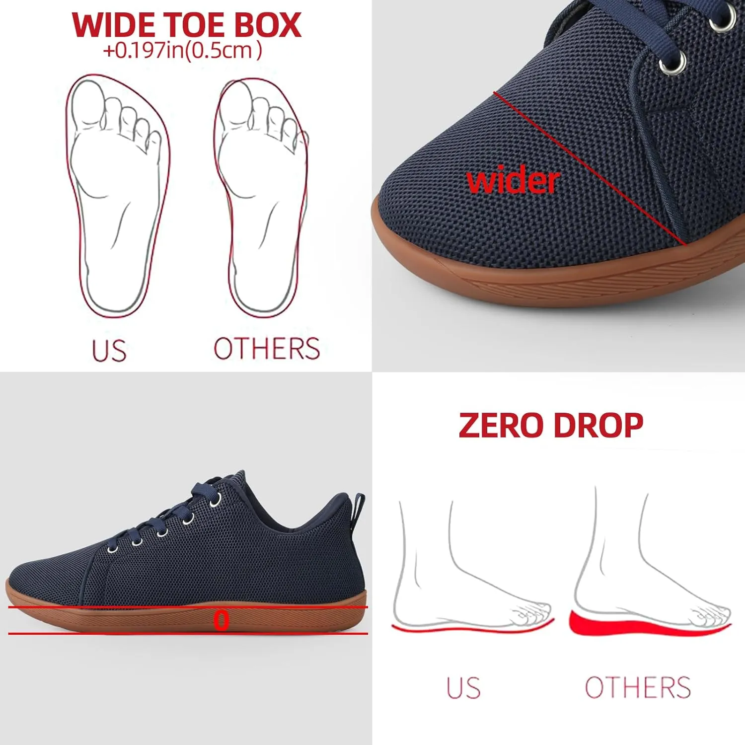 Men's Barefoot Shoes Minimalist Slip on Cross-Trainer Shoes Wide Toe Walking Shoes Zero Drop Sole Trail Running Sneakers Gym Workout Casual