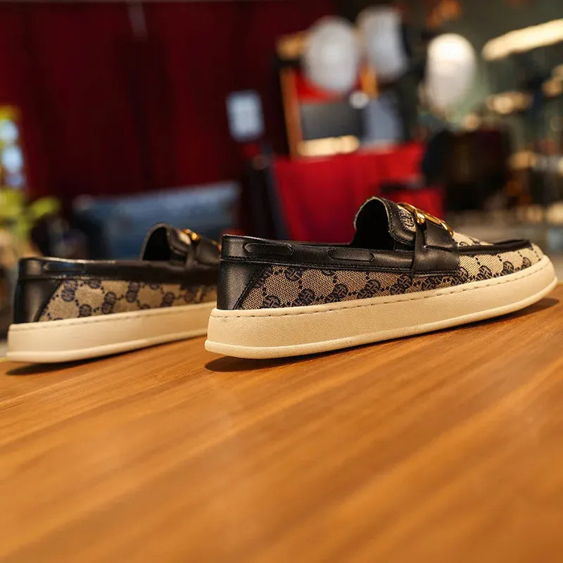 Men's Canvas Casual Slip-On Loafers with Metal Button Detail