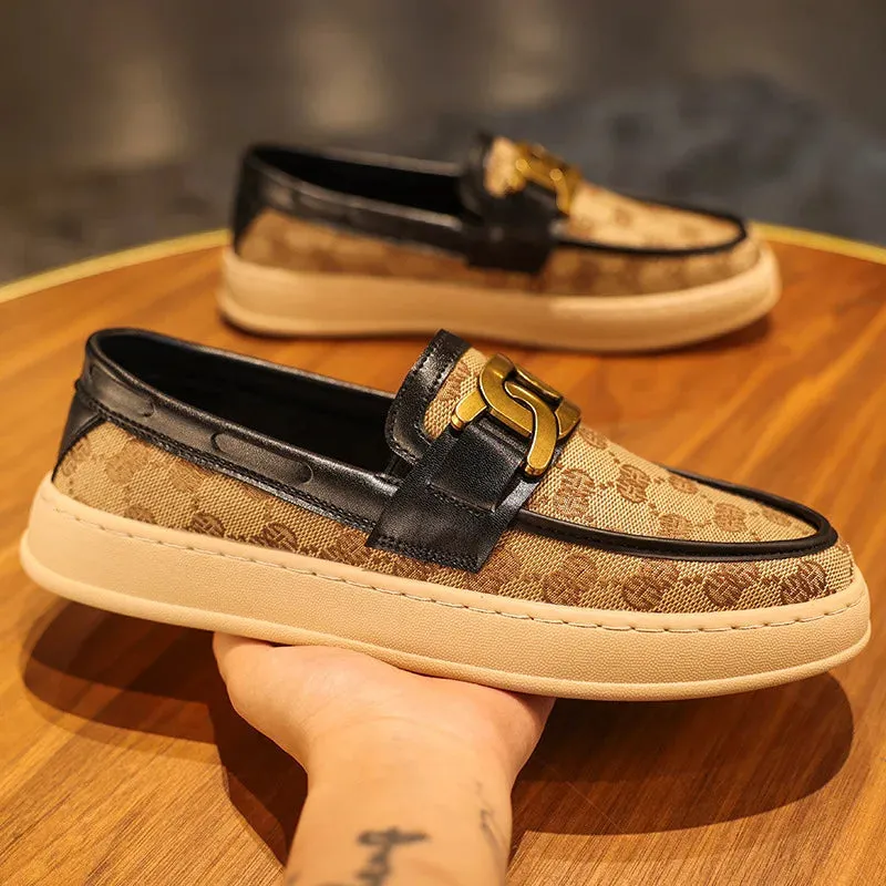 Men's Canvas Casual Slip-On Loafers with Metal Button Detail