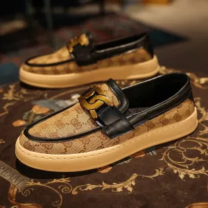 Men's Canvas Casual Slip-On Loafers with Metal Button Detail