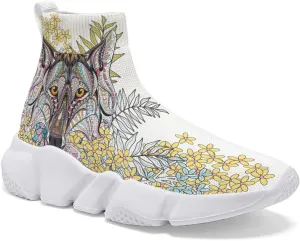Mens Fashion Wolf Graffiti Shoes - Lightweight Breathable Walking Shoes Athletic Running Shoes Slip-on Sock Sneakers 7-15