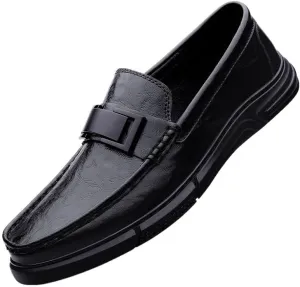 Men's Slip-On Dress Shoes Classic Pointed Toe Low Top Leather Oxfords Shoes Comfort Tuxedo Formal Derby Shoes for Men(Black,7.5)