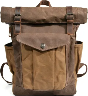 Men's Vintage Travel Backpack Large Capacity Casual Daypacks Waxed Canvas Carry on Bags for Camping Hiking Mountaineering