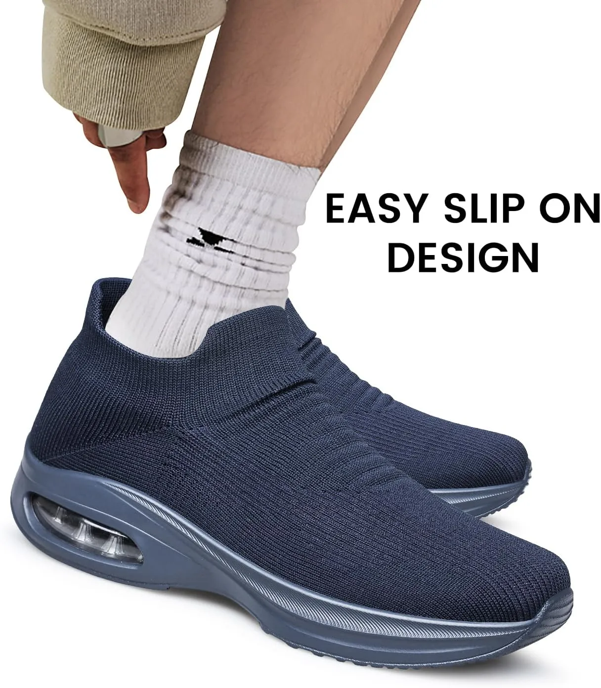 Mens Walking Shoes Sock Casual Fashion Sneakers Comfortable Slip On Air Cushion Workout Athletic Gym Running Shoes