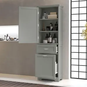 Merax Bathroom Cabinet with Drawers and Doors, Tall Storage Display Organizer, Kitchen Pantry, Grey