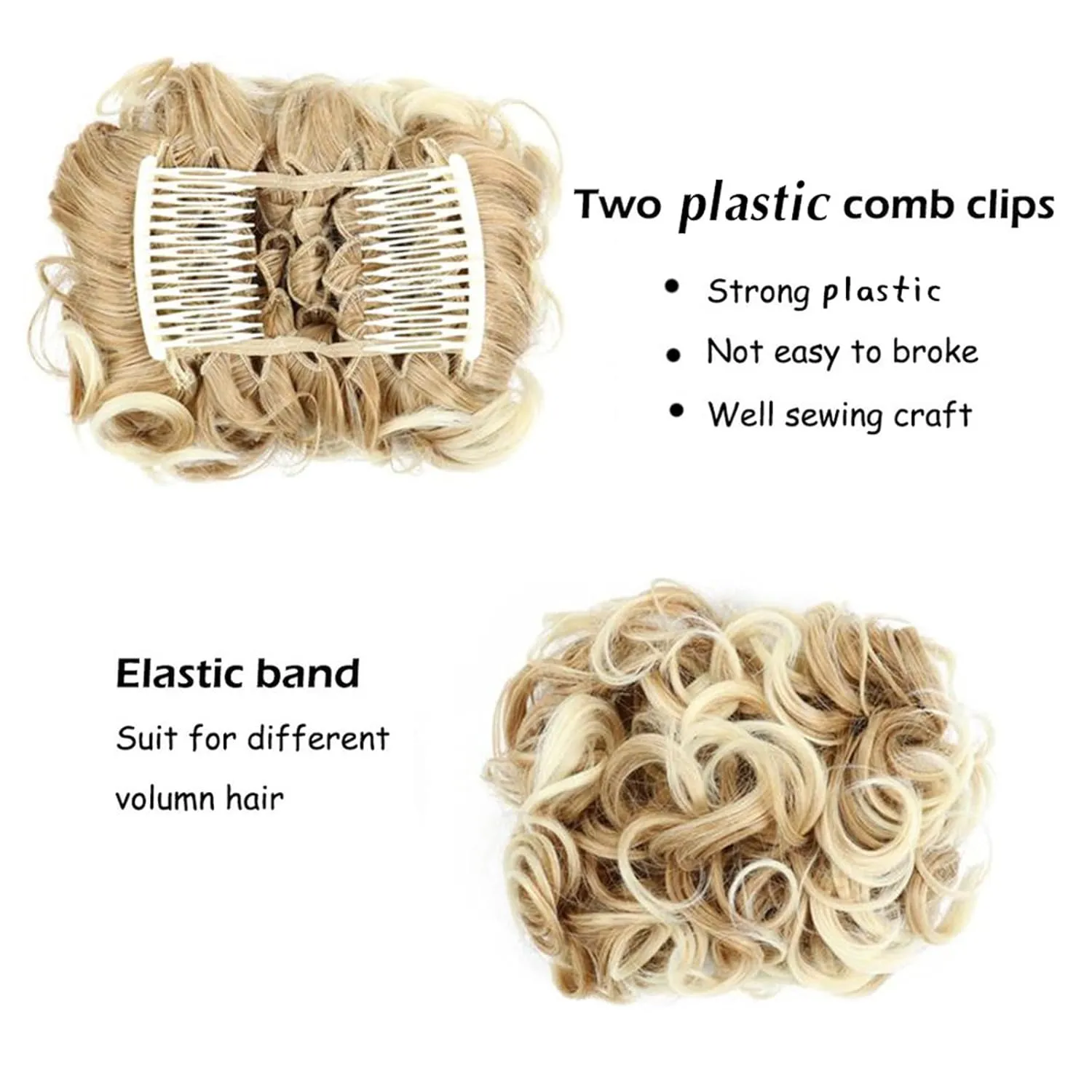 Messy Bun Hair Piece with Combs Curly Bun Extensions, Synthetic, Fluffy Wavy Hair Scrunchie Updo Short Chignon Hairpiece for Women Daily Light Brown
