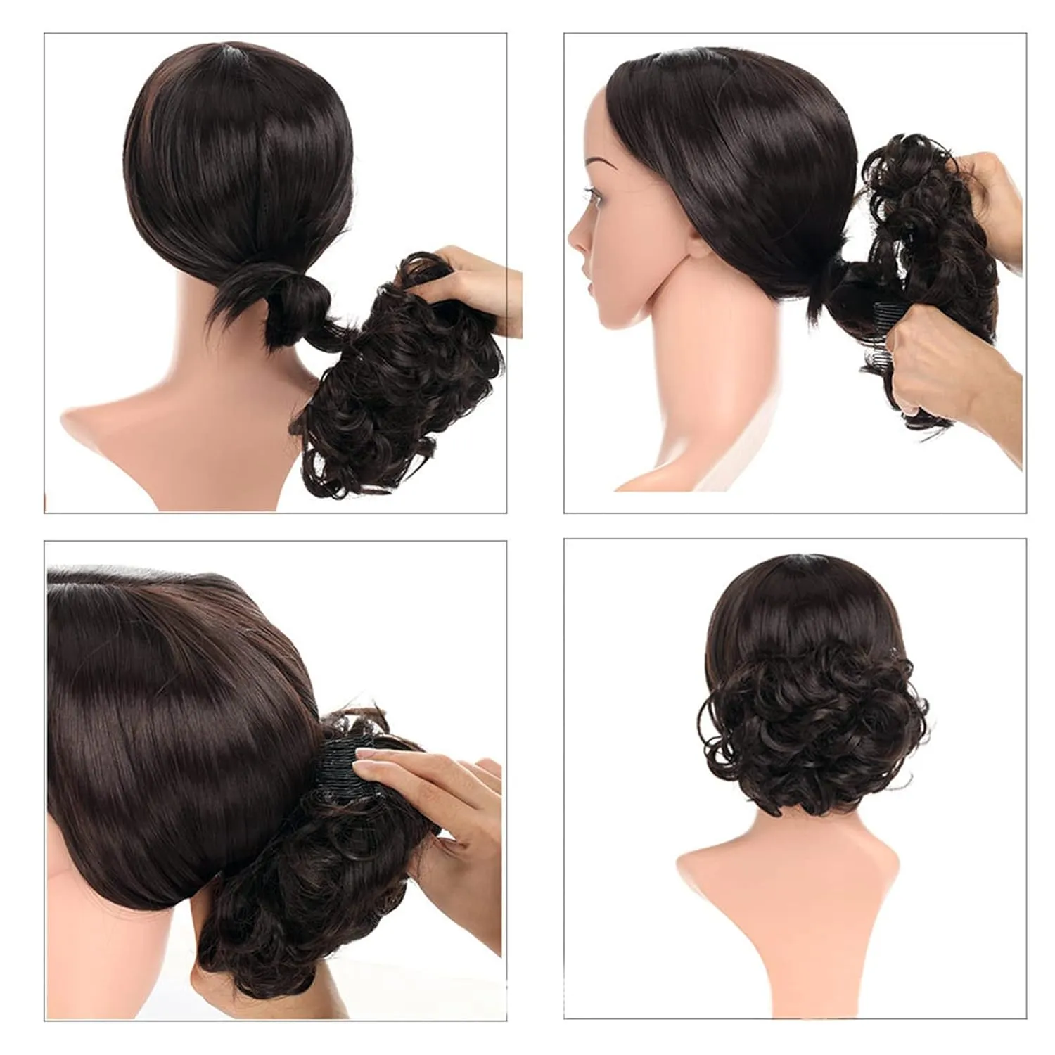 Messy Bun Hair Piece with Combs Curly Bun Extensions, Synthetic, Fluffy Wavy Hair Scrunchie Updo Short Chignon Hairpiece for Women Daily Light Brown