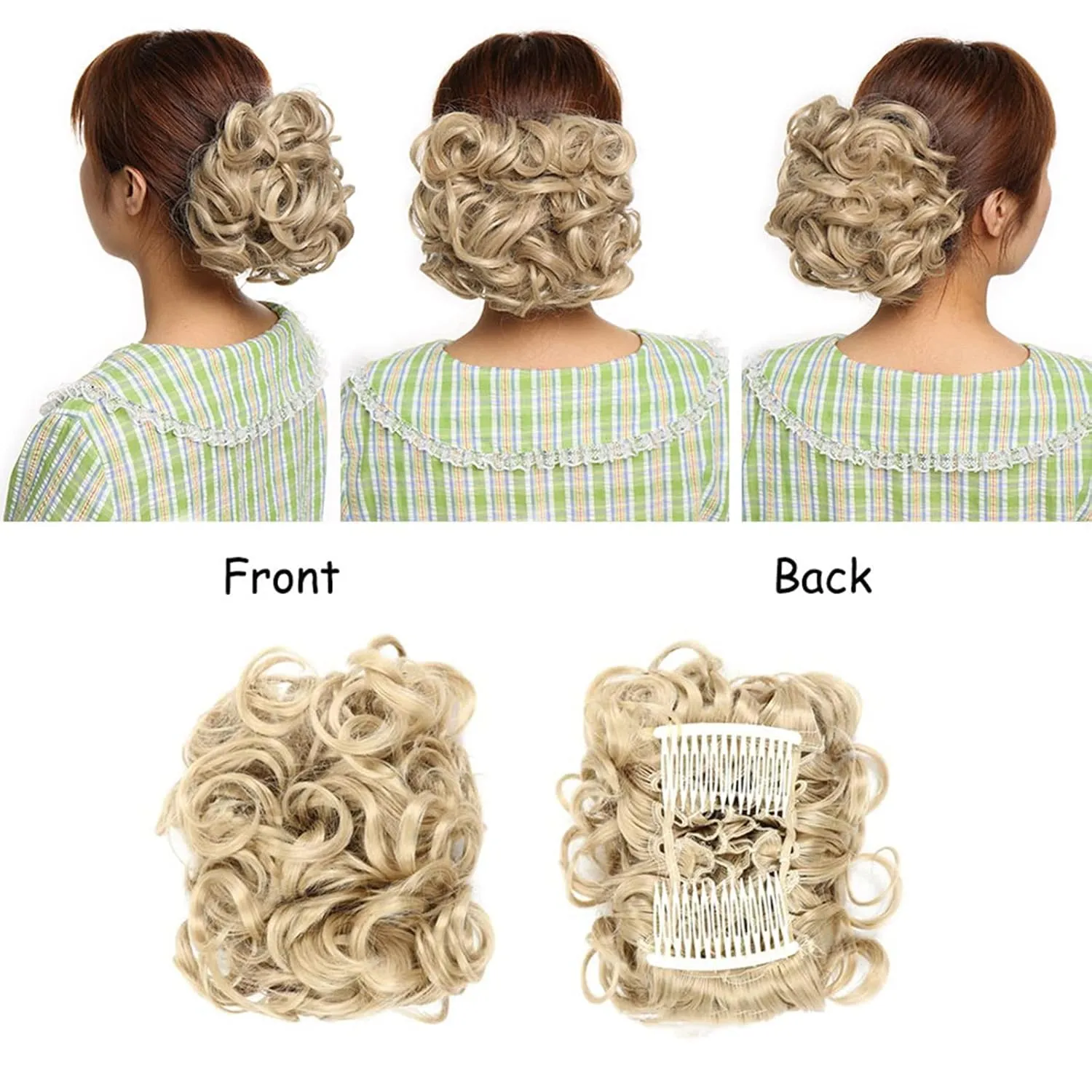 Messy Bun Hair Piece with Combs Curly Bun Extensions, Synthetic, Fluffy Wavy Hair Scrunchie Updo Short Chignon Hairpiece for Women Daily Light Brown