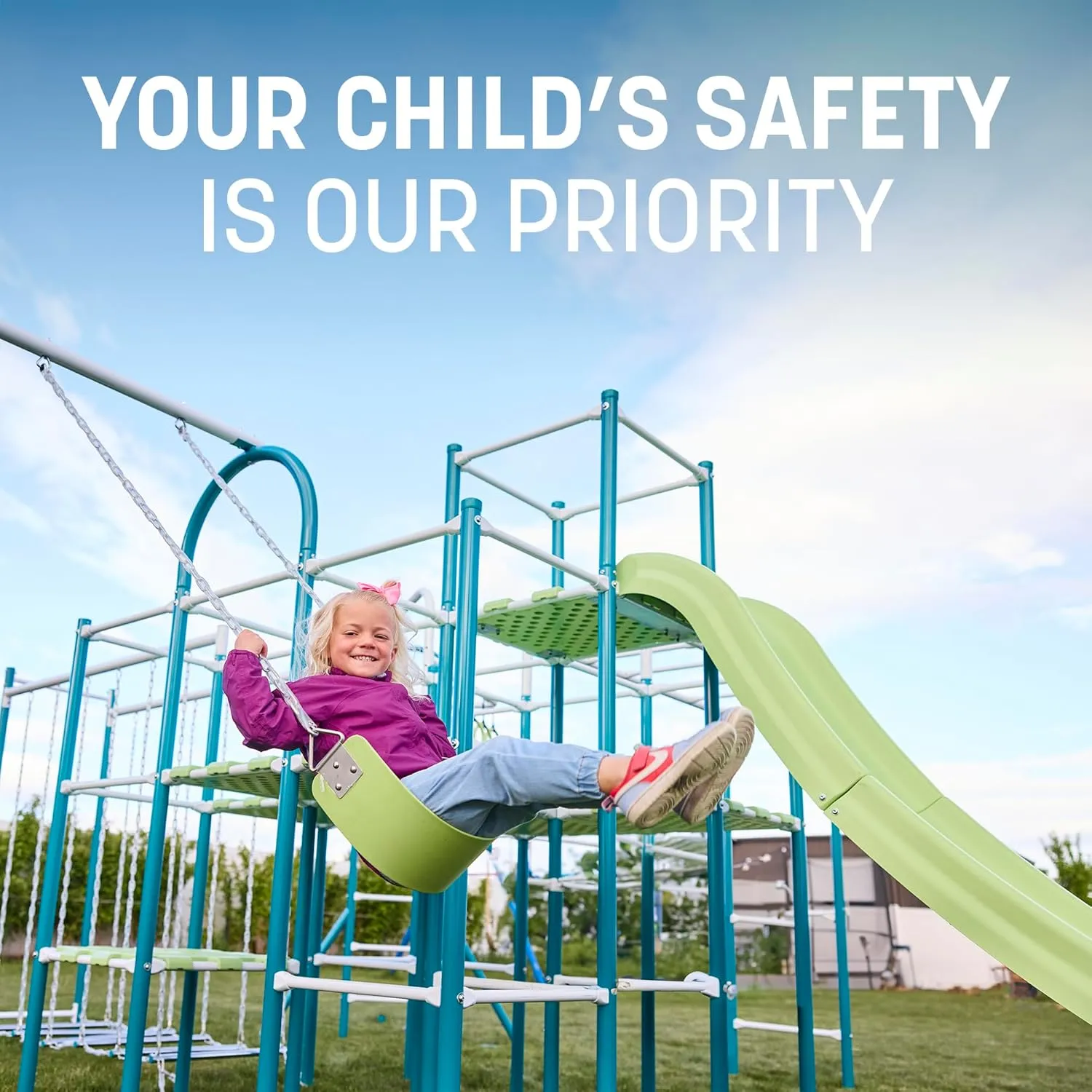 Modular Jungle Gym Set for Kids by ACTIVPLAY, Outdoor Playset, Swing, Slide, Monkey Bars, Jungle Line, Hanging Bridge, Rust Resistant, Adjustable Platforms with Safety Grooves, Heavy Duty Metal Frame
