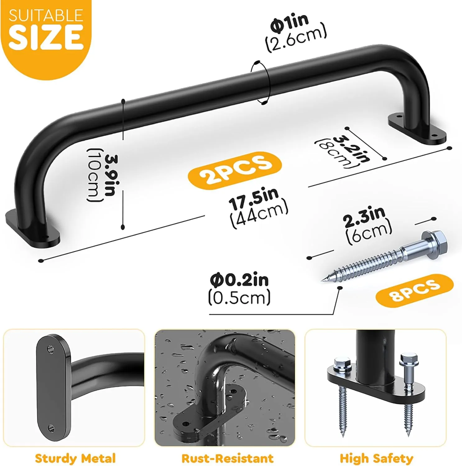 Monkey Bars for Kids Safety Indoor,Outdoor Playground Grab Handles for Backyard,Playset Handle Accessories for Playhouse,Swing set,Jungle Gym,Rock Climbing Wall Holds,Treehouse Slide,17 in-2 Pcs