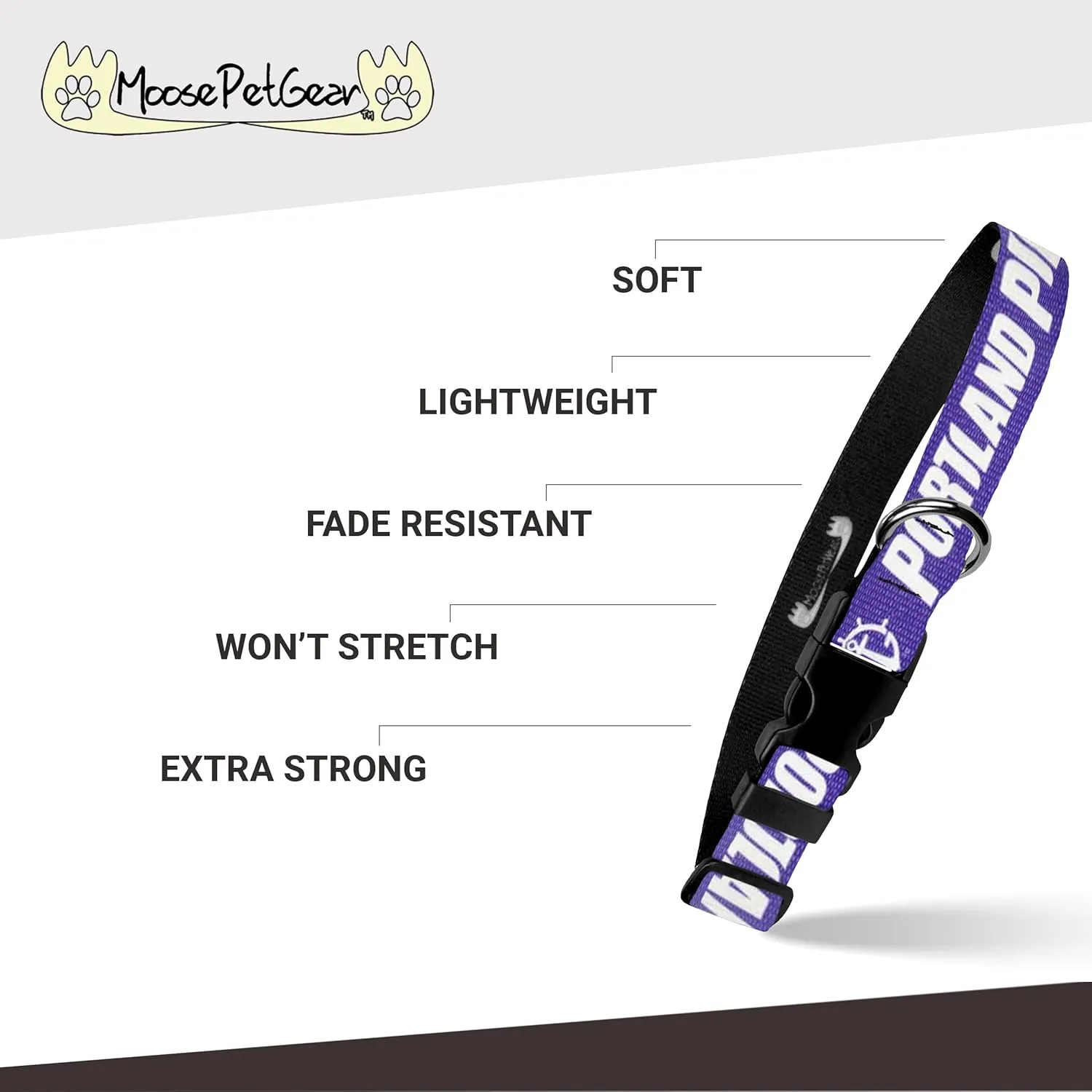 Moose Racing University of Portland Dog Collar - Deluxe Adjustable Dog Collars, 3/4" Wide Collar Adjusts 11-1/2 – 17-1/2", Medium, Pilots On Purple