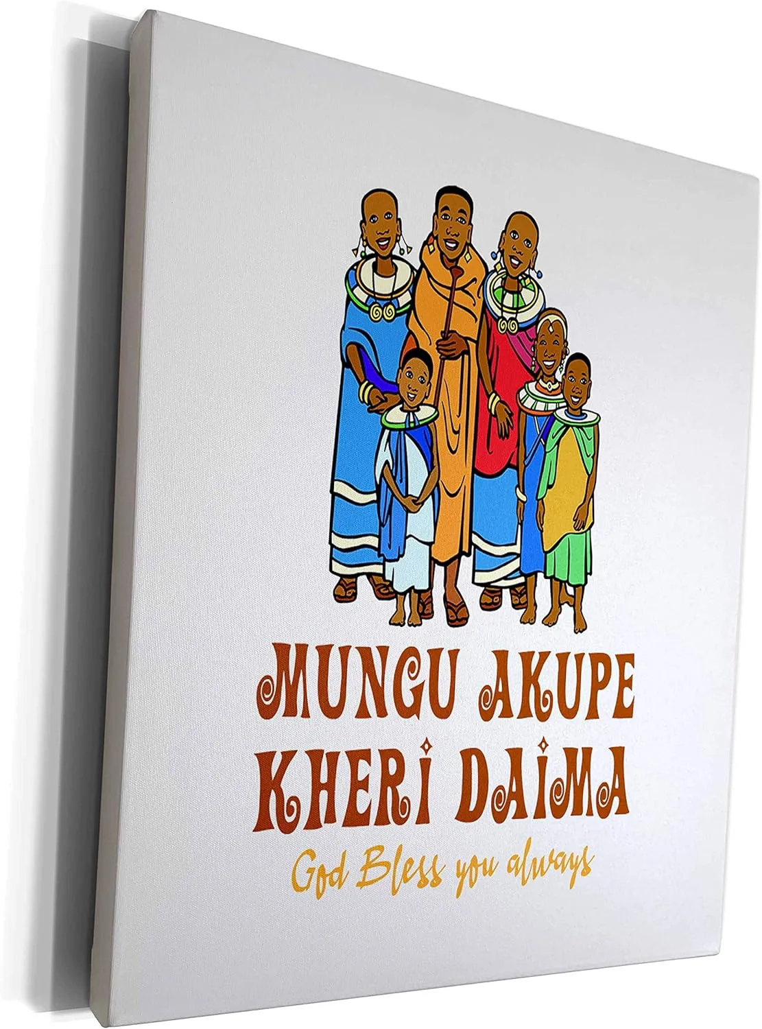 Museum Grade Canvas Wrap - Mungu akupe kheri daima - God Bless you always in Swahili on white Alexis Design - Africa in Swahili