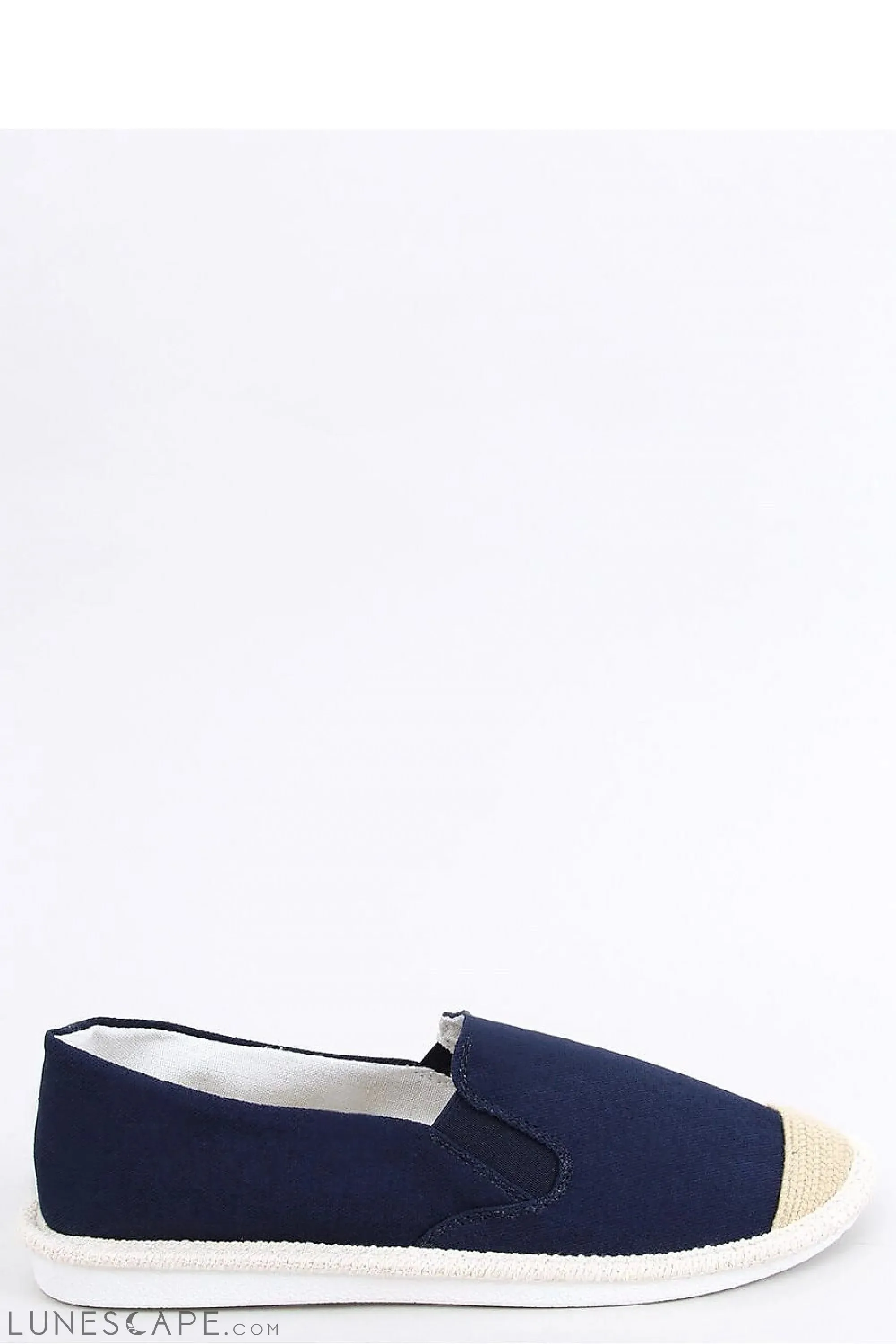 Navy Canvas Round-Toe Espadrille Flats with Natural Cap Toe