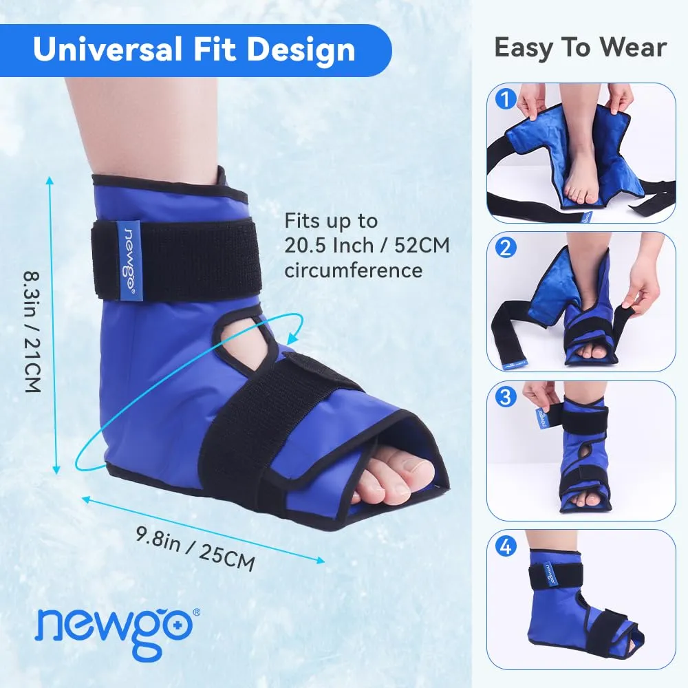 NEWGO Ice Pack Foot Ankle Ice Pack Wrap for Plantar Fasciitis, Foot Surgery Recovery, Hot Cold Therapy Ice Boot Foot for Bunions, Ankle Injury, Swelling, Burning Feet - Blue