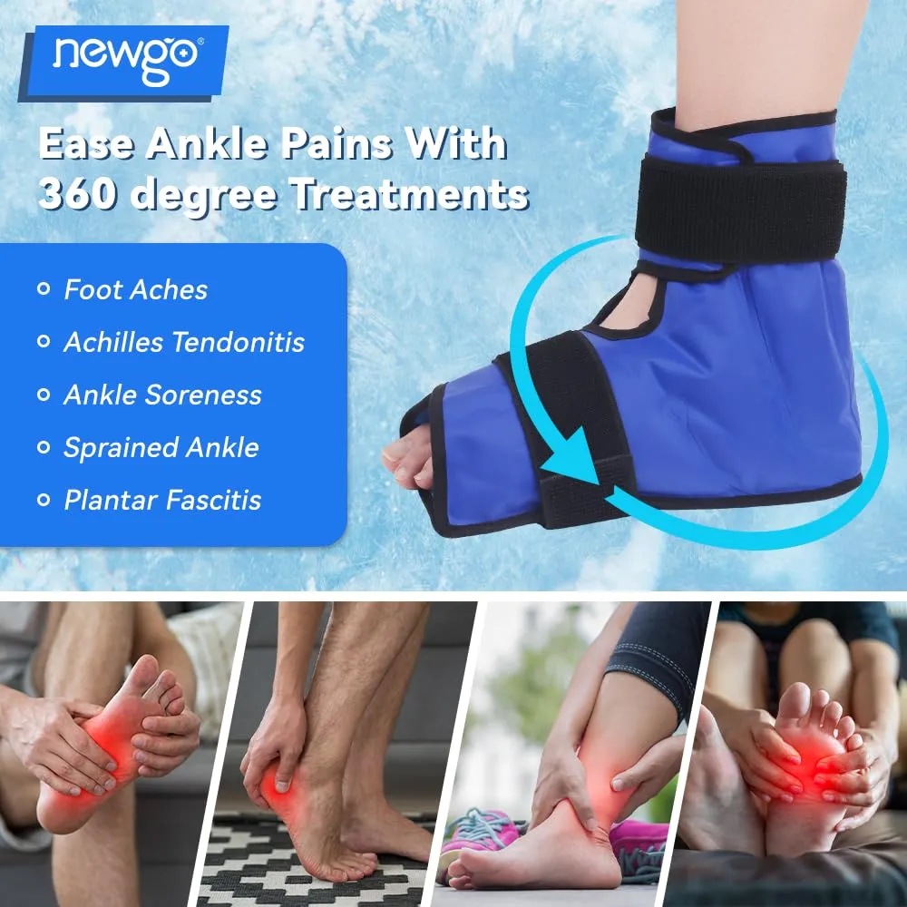 NEWGO Ice Pack Foot Ankle Ice Pack Wrap for Plantar Fasciitis, Foot Surgery Recovery, Hot Cold Therapy Ice Boot Foot for Bunions, Ankle Injury, Swelling, Burning Feet - Blue