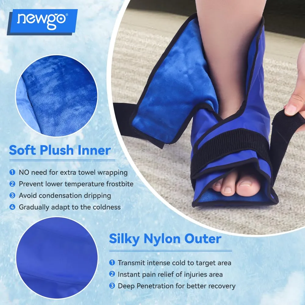 NEWGO Ice Pack Foot Ankle Ice Pack Wrap for Plantar Fasciitis, Foot Surgery Recovery, Hot Cold Therapy Ice Boot Foot for Bunions, Ankle Injury, Swelling, Burning Feet - Blue
