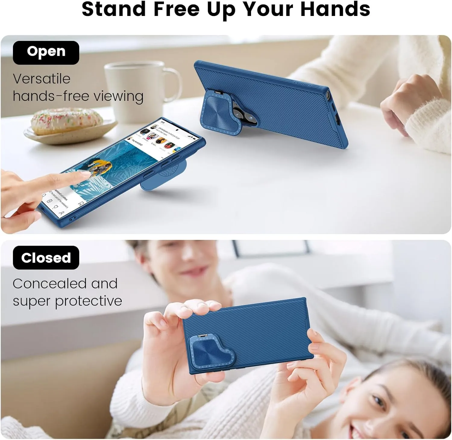 Nillkin Galaxy S24 Ultra Magnetic Case with Kickstand,CamShield Prop S24 Ultra 5G Case with Camera Cover, Compatible with Magsafe, 6.8 inch (Blue)