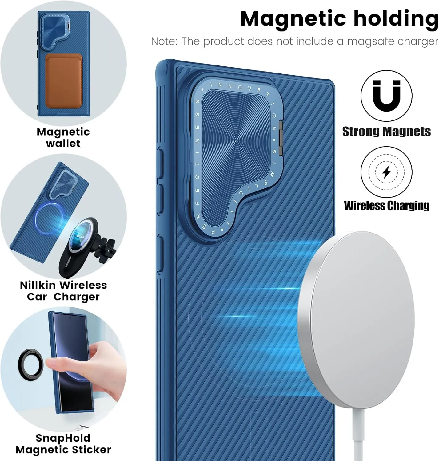 Nillkin Galaxy S24 Ultra Magnetic Case with Kickstand,CamShield Prop S24 Ultra 5G Case with Camera Cover, Compatible with Magsafe, 6.8 inch (Blue)