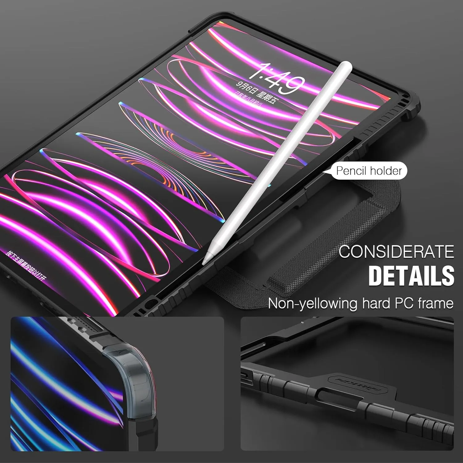 Nillkin iPad Air 13 Keyboard Case with Stand & Slide Camera Cover - 7 Colors Backlit Keyboard with Pencil Holder & Touchpad for iPad Pro 12.9 (3/4/5/6th Gen)