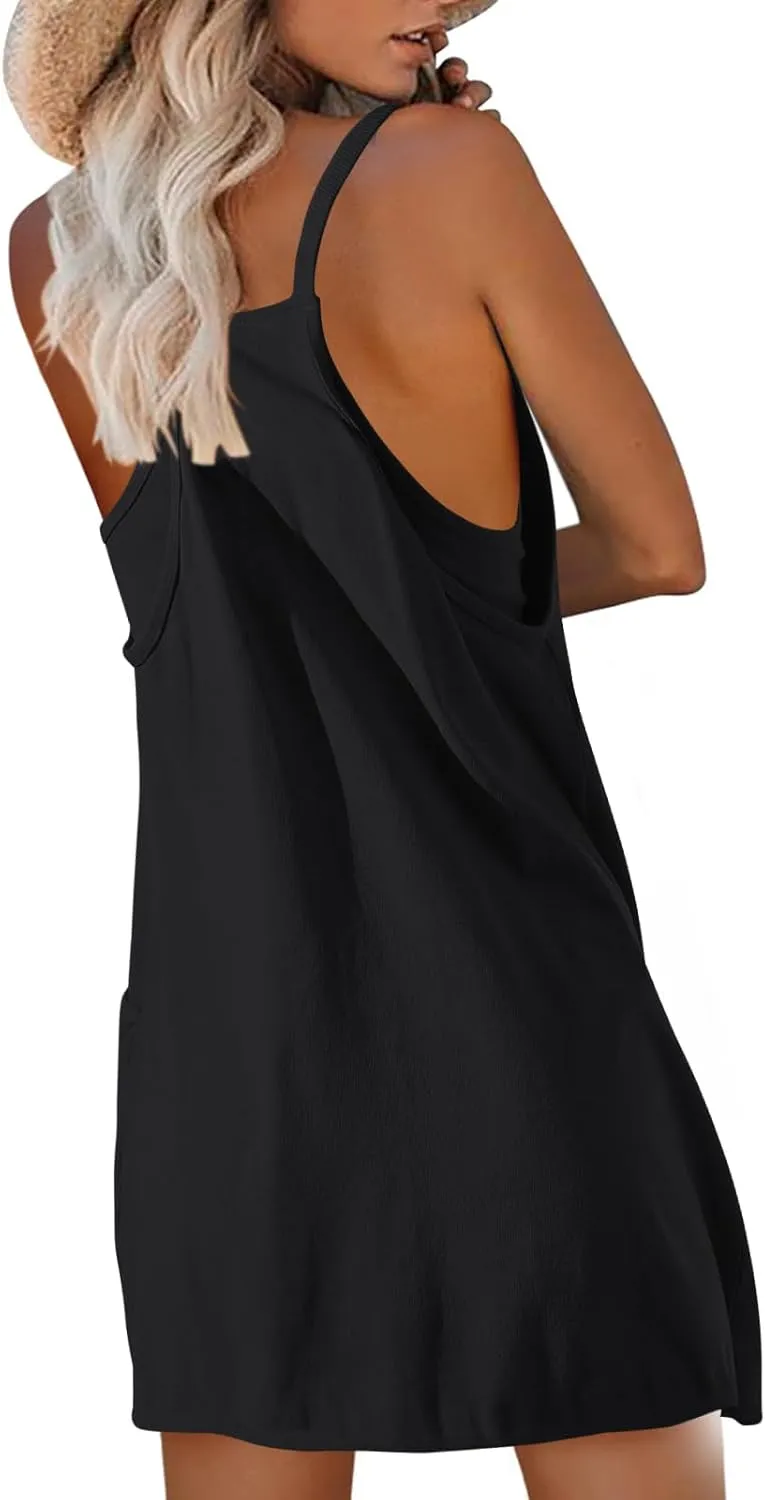 Nirovien Womens Tennis Dress Workout Mini Dress with Shorts Sleeveless Spaghetti Straps Golf Athletic Dresses