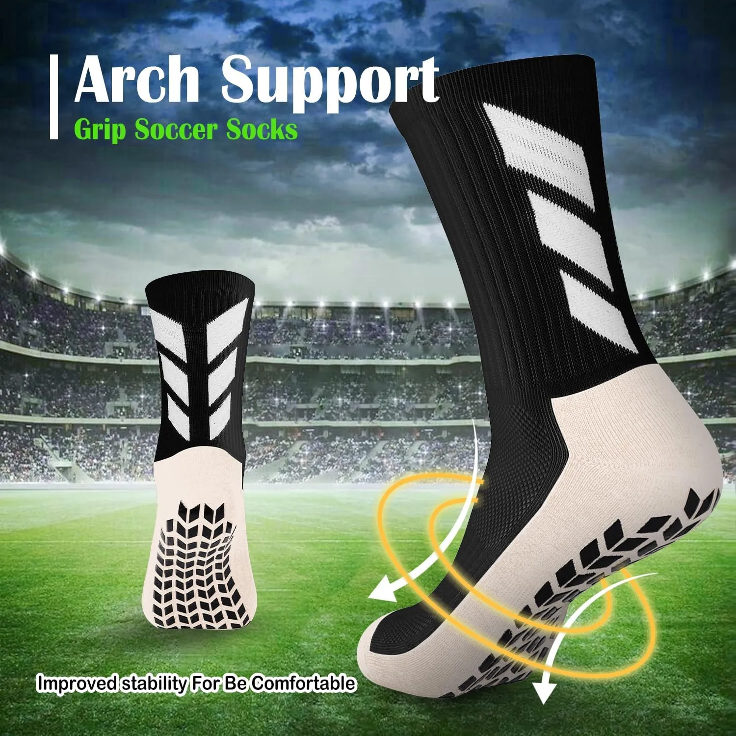 Non-Slip Grip Socks for Men | 4-Pack Sports Socks for Soccer, Basketball, Volleyball, Pilates | Hospital Socks for Men