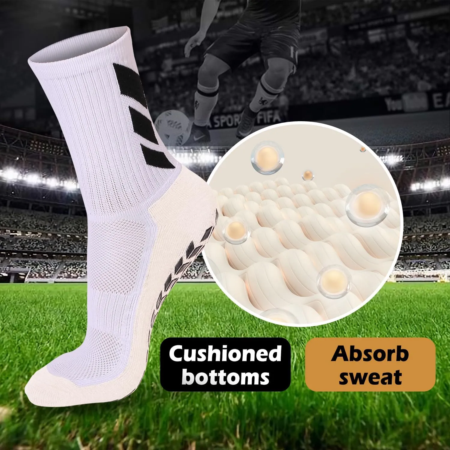 Non-Slip Grip Socks for Men | 4-Pack Sports Socks for Soccer, Basketball, Volleyball, Pilates | Hospital Socks for Men