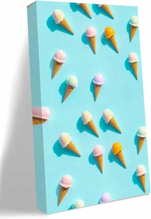 NuYeBiofx Summer Sweet Dessert on Mint Green Canvas Wall Art Prints,40"x20" Framed Picture Artwork Seamless Icy Cream Printed Canvas Oil Painting for Living Room Bedroom Office,Ready to Hang