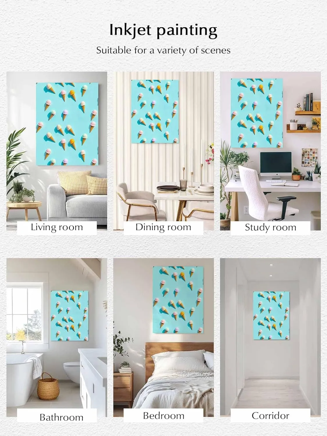 NuYeBiofx Summer Sweet Dessert on Mint Green Canvas Wall Art Prints,40"x20" Framed Picture Artwork Seamless Icy Cream Printed Canvas Oil Painting for Living Room Bedroom Office,Ready to Hang