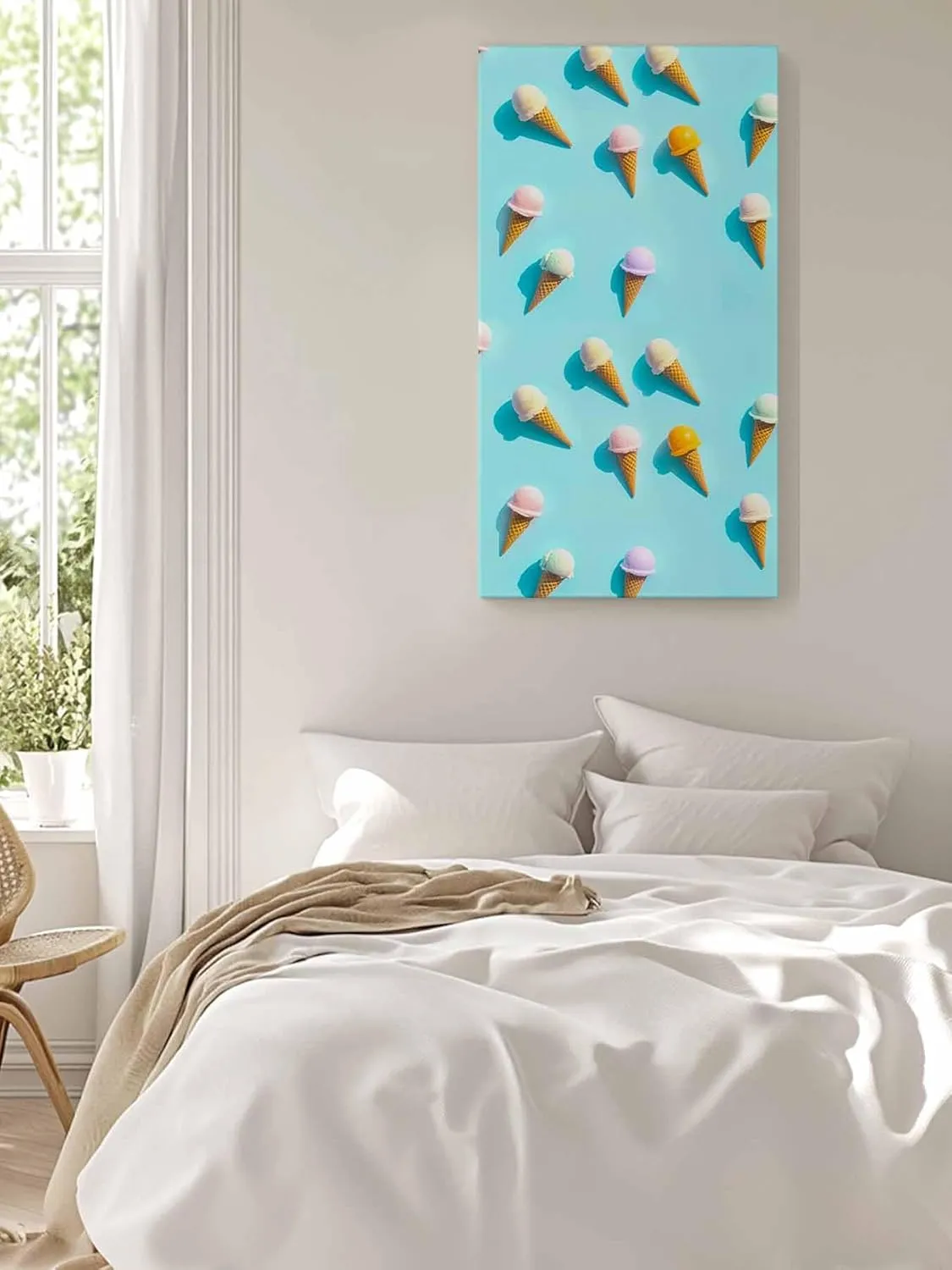 NuYeBiofx Summer Sweet Dessert on Mint Green Canvas Wall Art Prints,40"x20" Framed Picture Artwork Seamless Icy Cream Printed Canvas Oil Painting for Living Room Bedroom Office,Ready to Hang