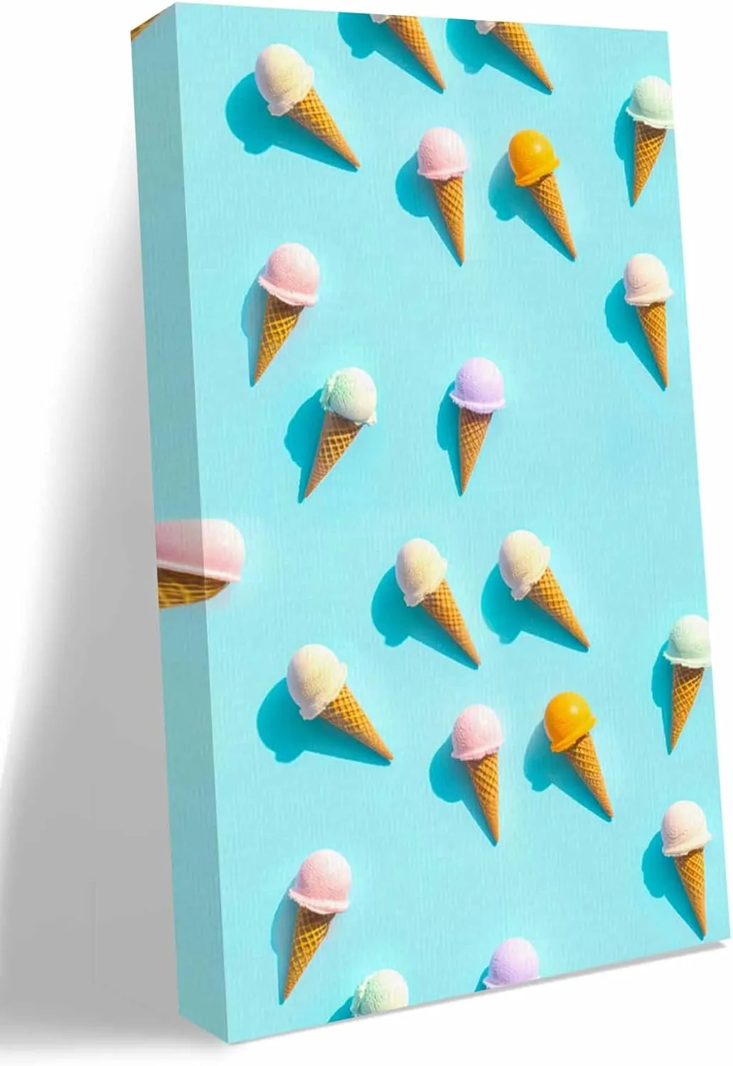 NuYeBiofx Summer Sweet Dessert on Mint Green Canvas Wall Art Prints,40"x20" Framed Picture Artwork Seamless Icy Cream Printed Canvas Oil Painting for Living Room Bedroom Office,Ready to Hang