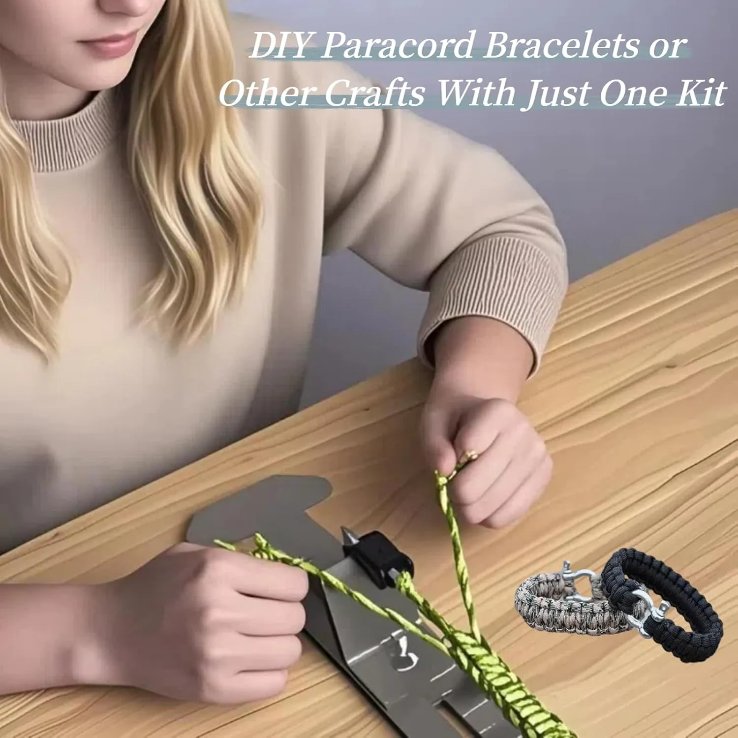 Paracord Jig Tools Bracelet Making Kit Accessories Adjustable Paracord Jig Kit with 2 Cords and 3 Buckles Bracelet Adjustable Length 4" to 13" (Green)