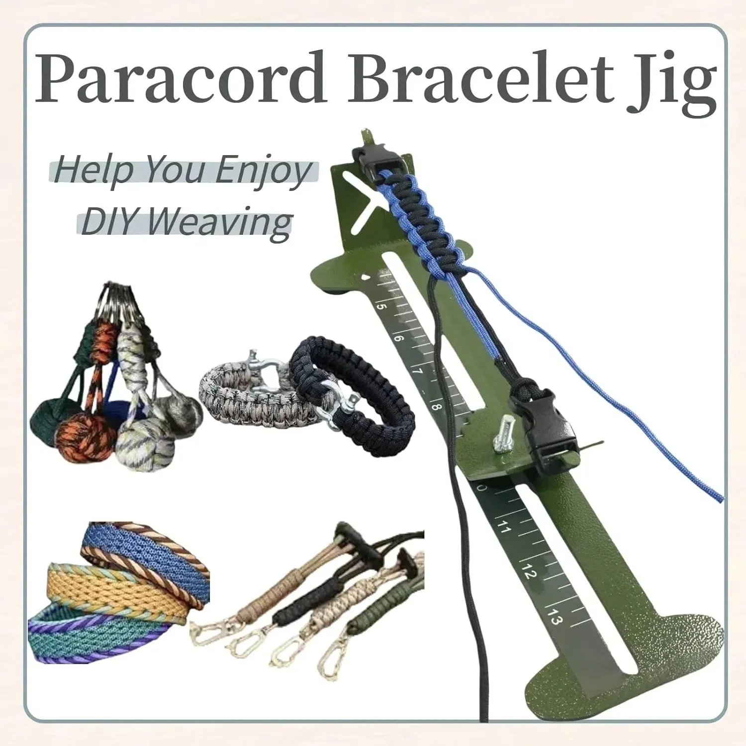 Paracord Jig Tools Bracelet Making Kit Accessories Adjustable Paracord Jig Kit with 2 Cords and 3 Buckles Bracelet Adjustable Length 4" to 13" (Green)