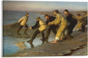 Peder Severin Krøyer - Fishermen Pull Nets on Skagen Beach Canvas Art Poster and Wall Art Picture Print Modern Family Bedroom Decor Posters 20x30inch(50x75cm)