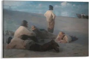 Peder Severin Krøyer - Summer Evening on The Beach at Skagen, 1884 Canvas Art Poster and Wall Art Picture Print Modern Family Bedroom Decor Posters 20x30inch(50x75cm)