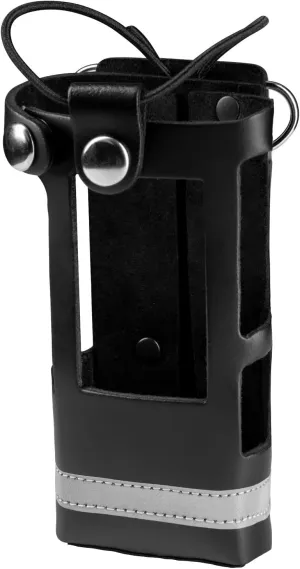 Perfect Fit Radio Case Two Way Reflective stitching Radio Holder Leather holster with Adjustable Elastic Band Fits for Motorola APX 6000/6000XE or 8000/8000XE (model 1.5) Black