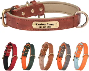 Personalized Custom Leather Dog Collar Adjustable Customizable Dog Collar for Small Medium Large X-Large Custom Engravable Name Plate (Brown)
