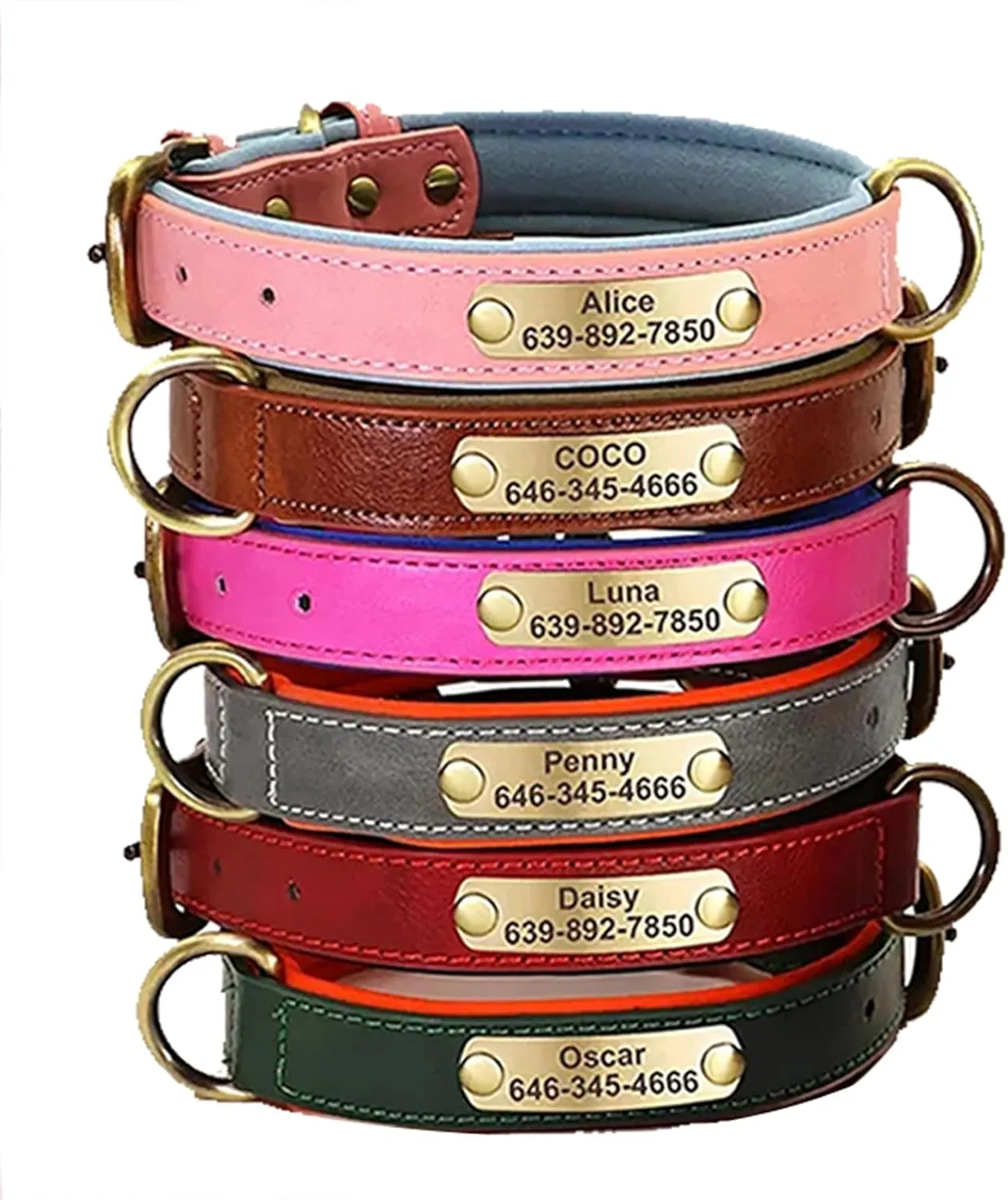 Personalized Custom Leather Dog Collar Adjustable Customizable Dog Collar for Small Medium Large X-Large Custom Engravable Name Plate (Brown)