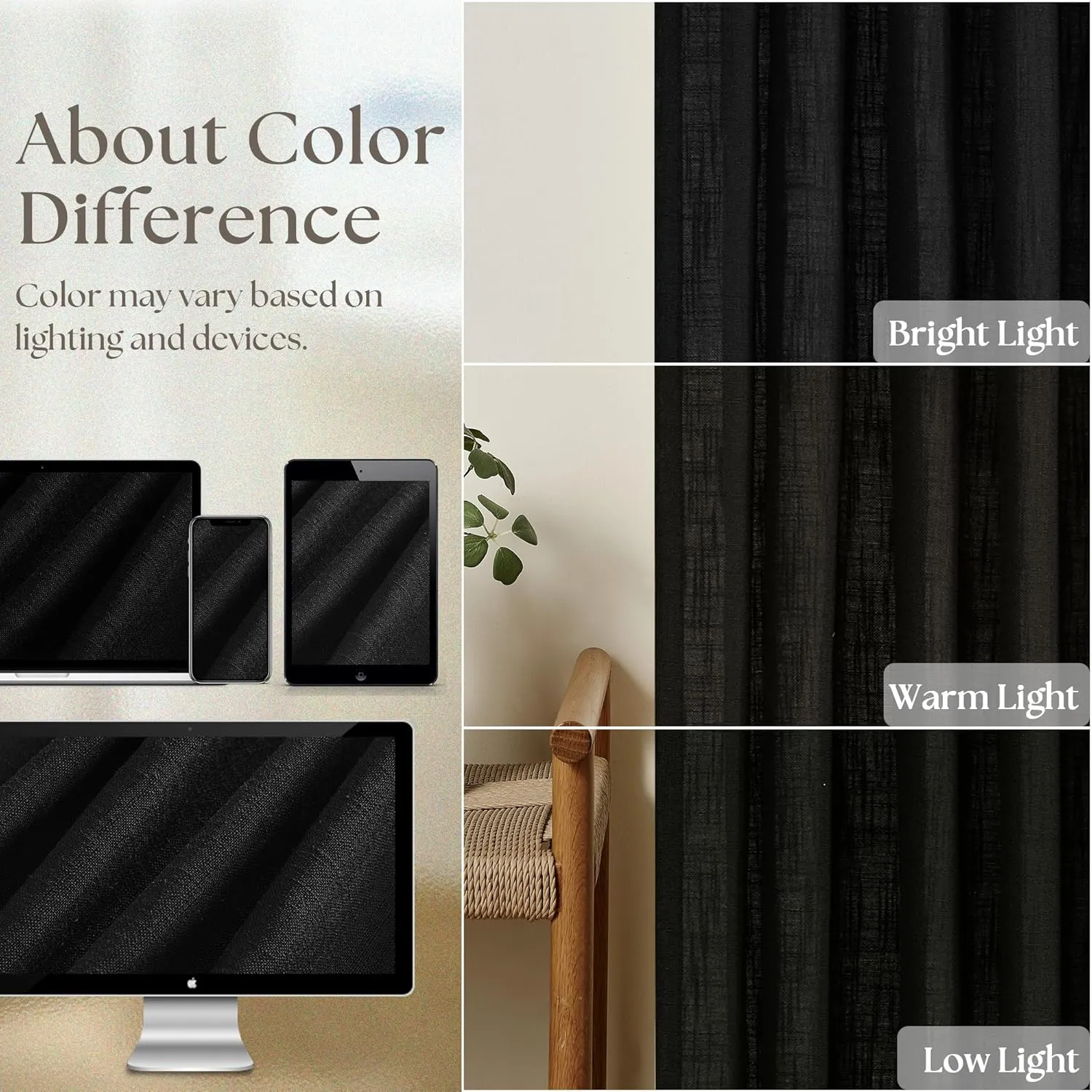 Pinch Pleated Black Linen Curtains 96 Inches Long for Living Room Bedroom Light Filtering Boho Window Drape 96 Inch 2 Panels with Hooks Rings 8ft Black Sliding Glass Door Semi Sheer Curtain
